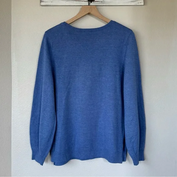 TALBOTS L French Bulldog Crewneck Pullover Sweater Frenchie Parisian French Blue - Picture 4 of 11